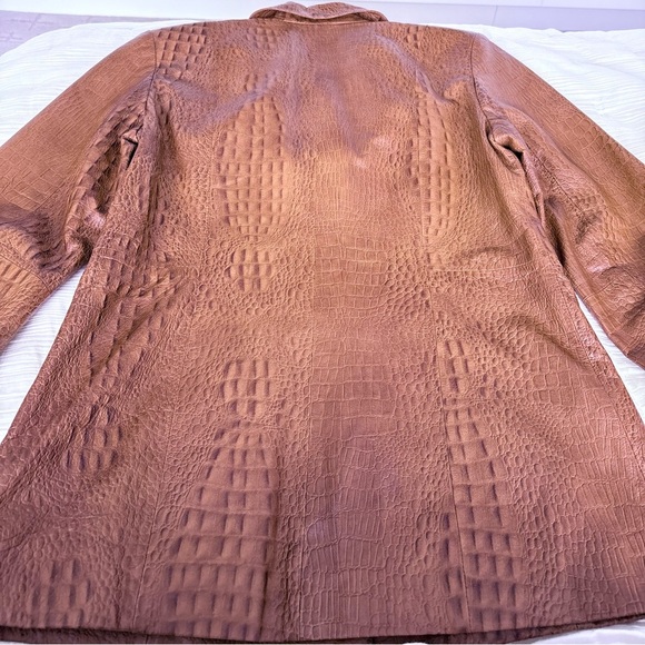 Anne Klein croc embossed 100% leather jacket size sm cognac button front pockets - Picture 5 of 10